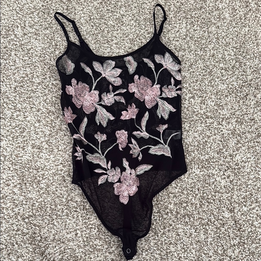 Floral Embroidered Black Bodysuit